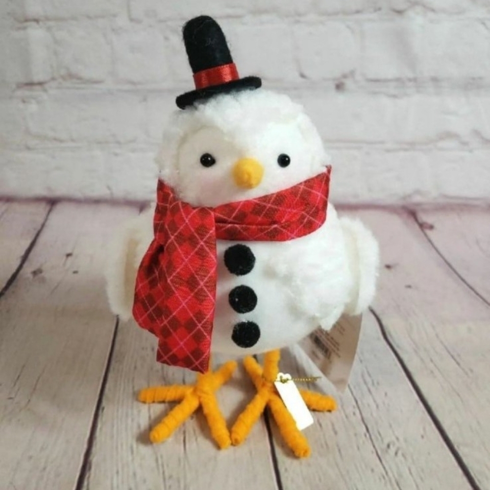 Festive White Bird Plush with Red Scarf